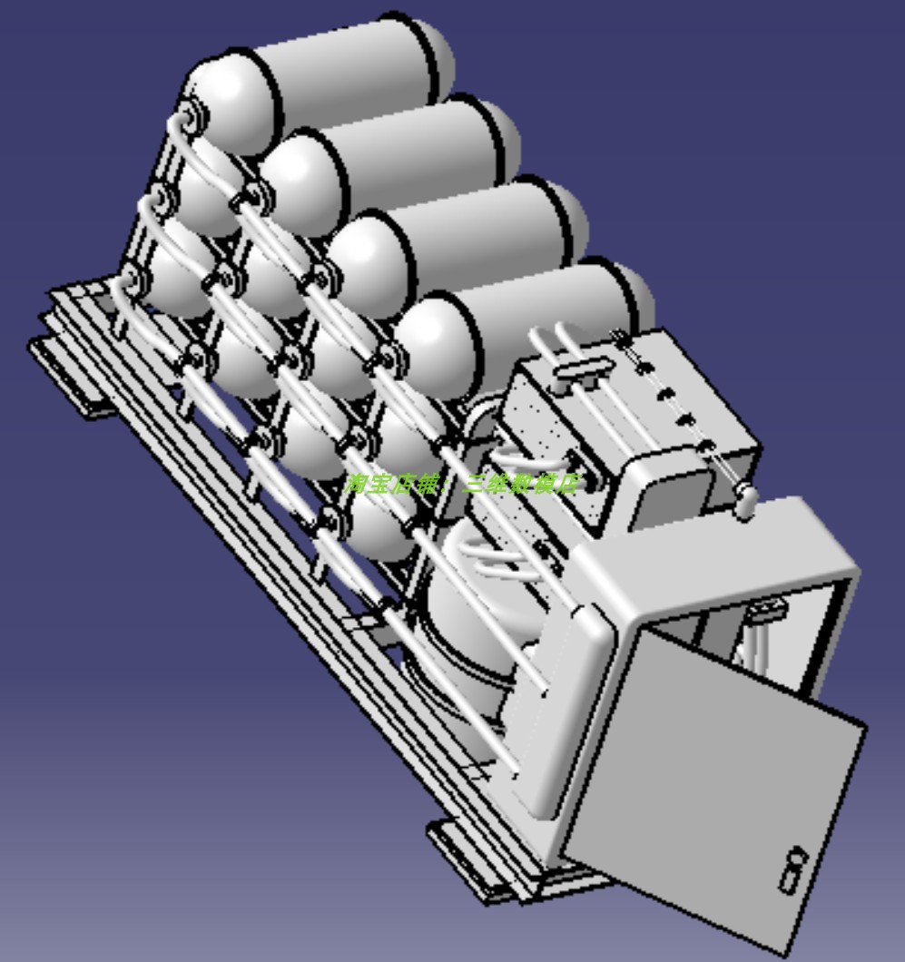 氢燃料电池发电机3D三维几何数模型氢气新能源stp格式氢罐子管道