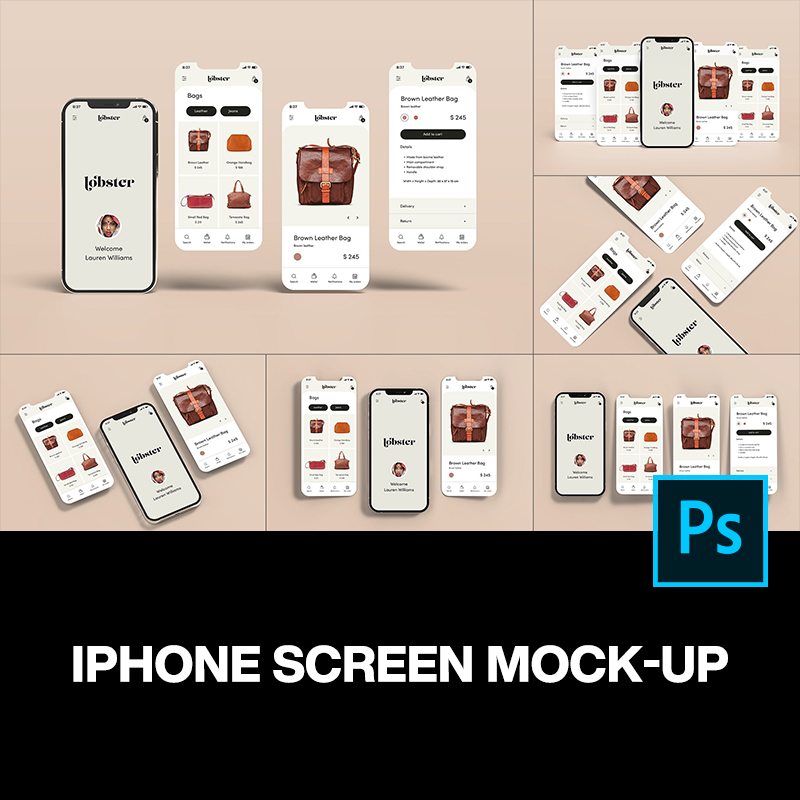 9款iPhone手机ui界面app设计作品智能贴图ps样机素材展示效果模板