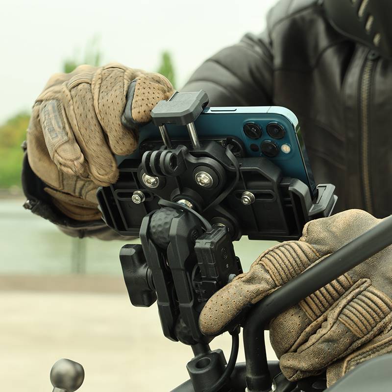 五匹摩托车手机支架螃蟹导航减震无线充电拓展功能运动相机安装