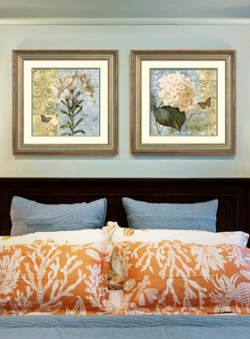 美式田园花卉卧室床头装饰画欧式复古花鸟餐厅沙发背景墙壁画挂画