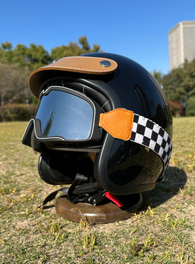 高档3c认证复古摩托车头盔机车踏板骑行帽檐四分之三夏季男女防寒