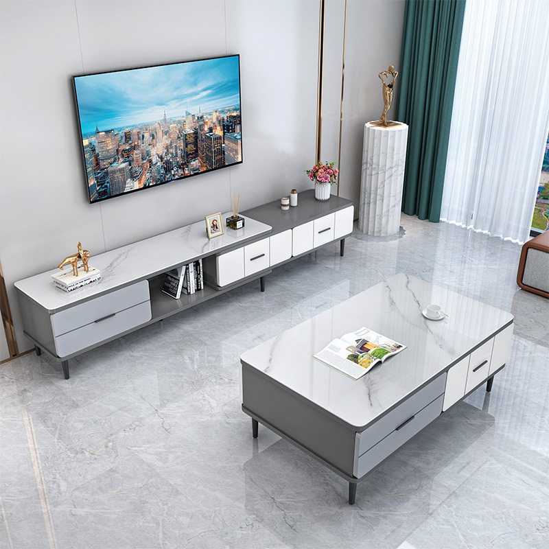 北欧电视柜茶几组合简约现代小户型客厅家用玻璃轻奢伸缩电视机柜