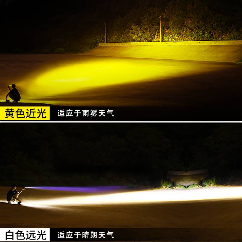 摩托车透镜切线射灯黄白双光led大灯超亮强光电动车铺路远近光灯