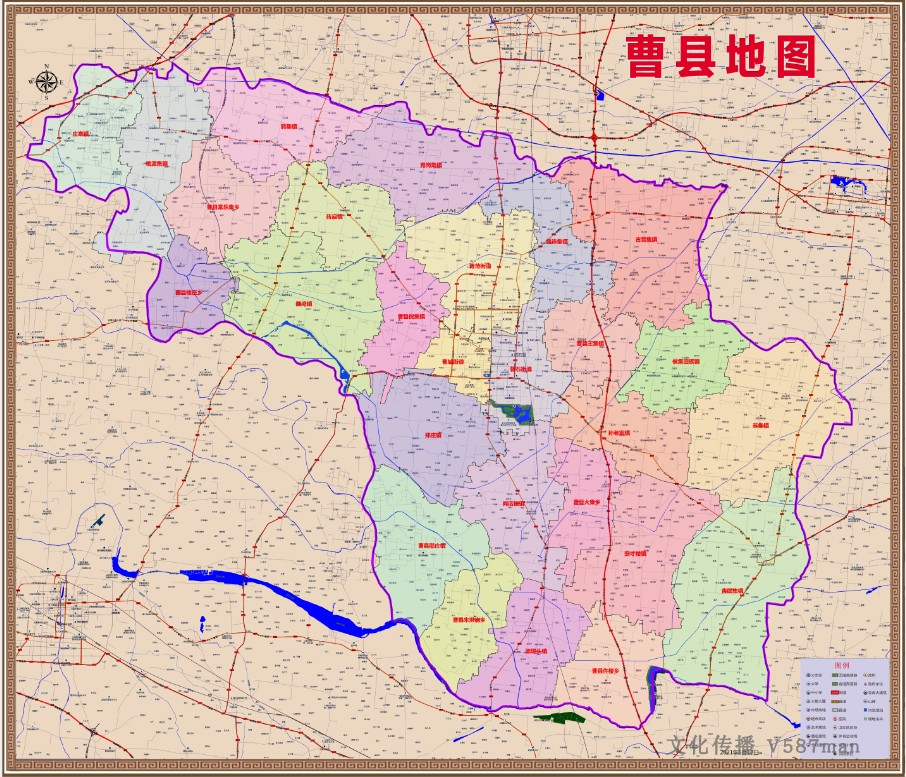 2021年5月山东省菏泽市曹县乡镇旅游交通行政分布145x125cm