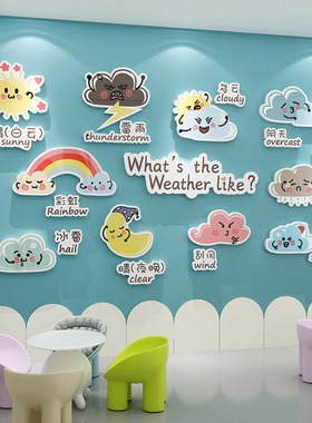 幼儿园墙面英语教室装饰天气预报贴纸画早教中心主题墙布置环创