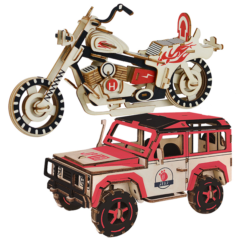 木质拼装摩托车雷电哈雷模型DIY益智玩具儿童手工创意3D立体拼图