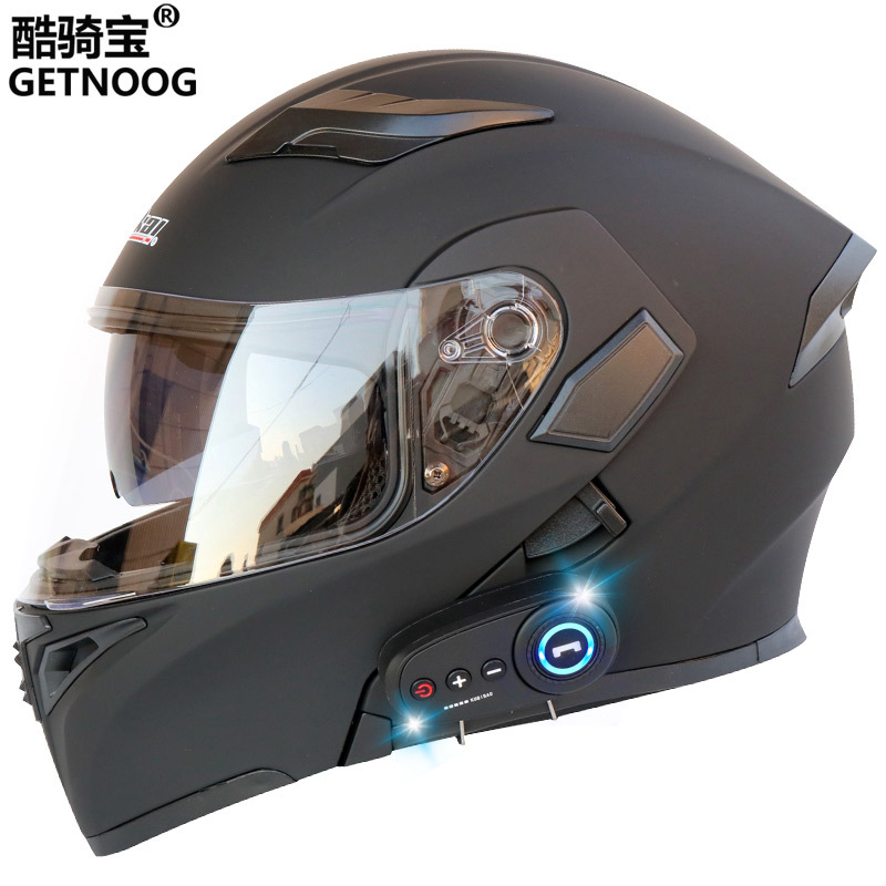 摩托车头盔带蓝牙耳机内置一体电动摩托车双镜片揭面盔全盔头盔