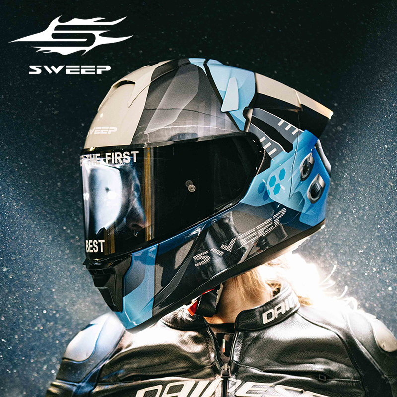 SWEEP头盔摩托车头盔男个性碳纤维机车全盔超轻大尾翼四季通用