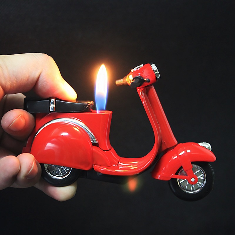 创意电动车模型充气打火机明火个性办公摆件摩托车点烟器男女礼物