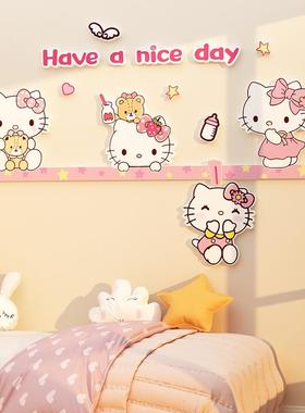 kt猫新儿童区房间布置少女孩子卧室墙面装饰品床头画贴纸改造摆件