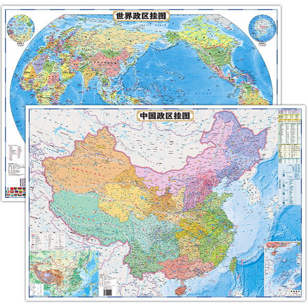 高清套装中国世界地图政区儿童小学初中学生专用房间墙贴防水装饰
