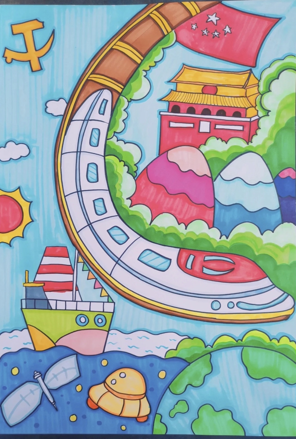 小小浓浓中国情一幅画儿童画模板素材电子版简笔画主题绘画线稿
