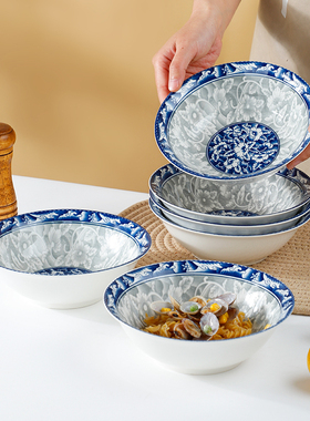 句途青花瓷面碗鱼盘大号盘碟子家用陶瓷餐具