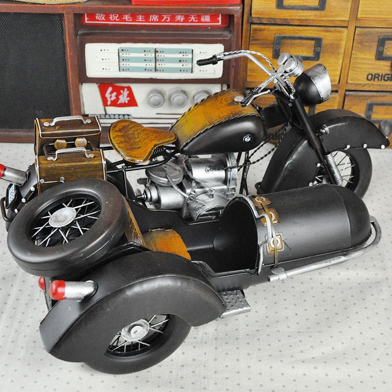 复古怀旧铁 长江750挎斗三轮摩托车模型摆件酒吧柜台装饰手工艺品