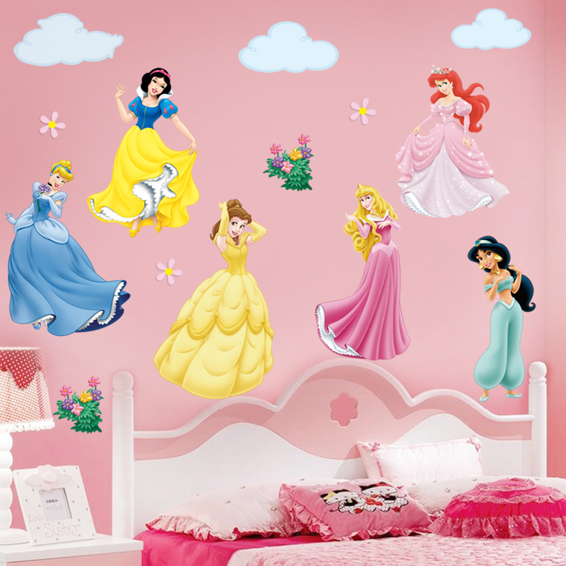 卡通公主墙贴纸温馨女孩儿童房间卧室床头贴画墙壁纸装饰墙纸自粘