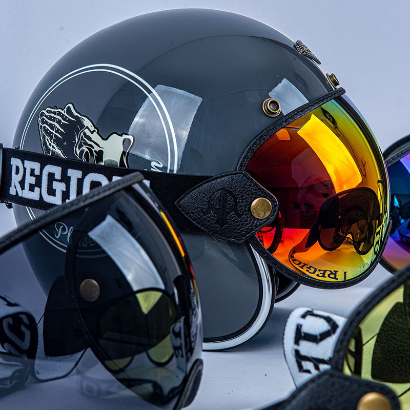 active region台湾AR复古摩托车头盔半盔红色彩色风镜4/3头盔通用