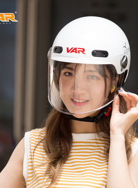 VAR电动摩托车复古头盔日系长面镜W短面镜防晒防雨镜片C06