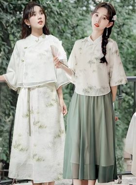 新中式轻民国风禅意套装盘扣改良版汉服汉元素连衣裙日常夏季女装