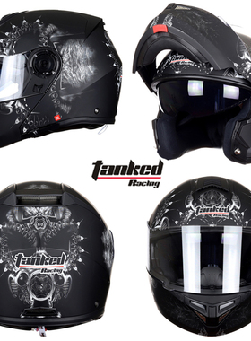 正品坦克头盔男女摩托车双镜片3C全盔防雾揭面盔全盔透气安全头盔