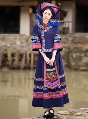 广西壮族成人女少数民族服装云南苗寨苗族传统刺绣舞蹈演出表演服