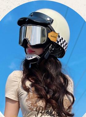 摩托车头盔复古头盔风挡罩四季通用电动车骑行装备3C半盔哈雷挡风