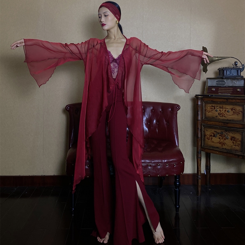 WYZ盖盖街舞青蛇白蛇红色复古纱衣国风爵士气质现代舞纱衣表演服