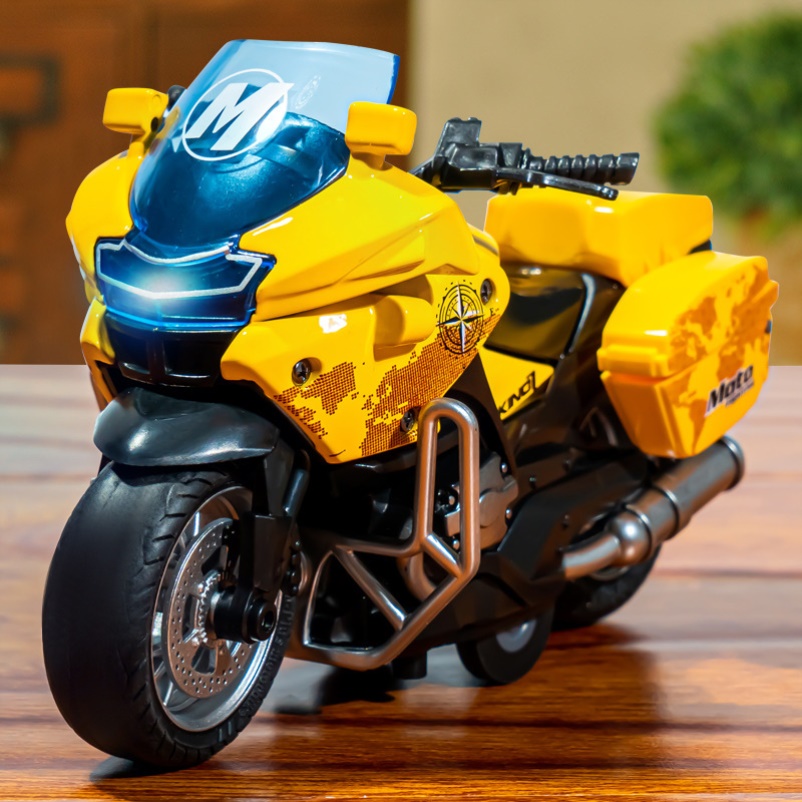 摩托车摆件仿真铁骑警察摩托车合金车4d模型带灯光炫酷赛车儿童玩