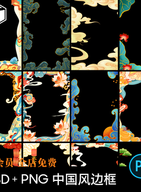 国潮新年中国风古典中式海报背景边框PNG元素图PSD设计素材模板PS