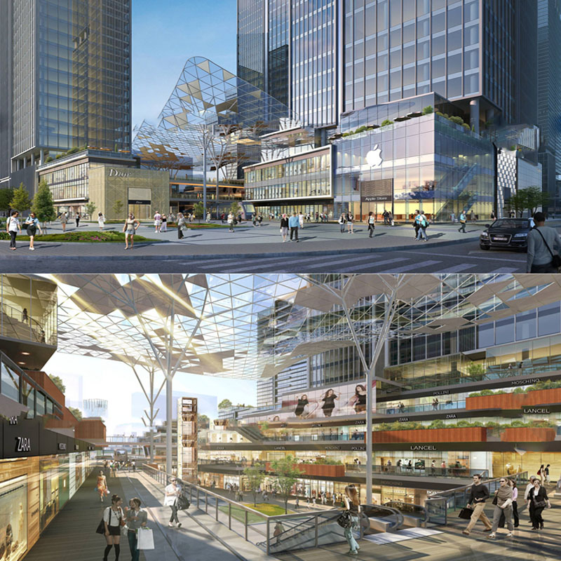 现代城市商业综合体玻璃幕墙办公楼购物中心办公楼草图大师SU模型