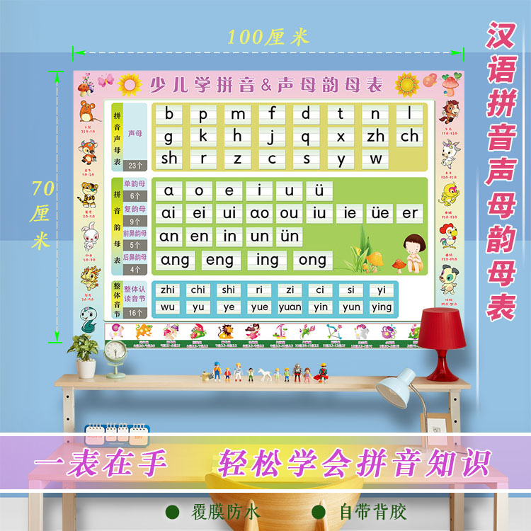 汉语拼音字母声母韵母声调整体认读音节全表少儿启蒙贴图墙贴挂图