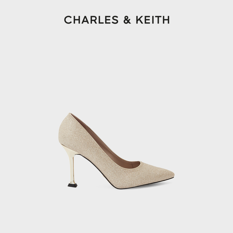 CHARLES&KEITH春夏女鞋SL1-60280366-2女士闪粉尖头高跟鞋婚鞋