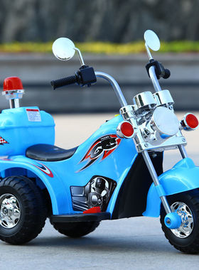 带音乐童车小孩子3-6岁儿童玩具警车可坐人电动车三轮摩托车