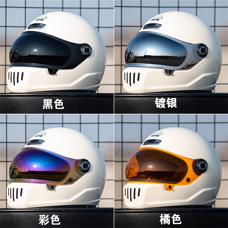 新咖啡骑士复古全盔V8碳纤维男女faseed摩托车头盔机车防雾四季大