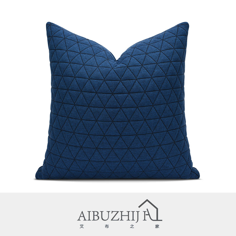 北欧现代简约轻奢沙发样板间蓝色条纹几何图形定制抱枕床头靠垫
