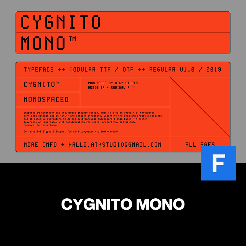 Cygnito Mono潮流复古工业科幻液晶数字潮牌logo排版英文字体包