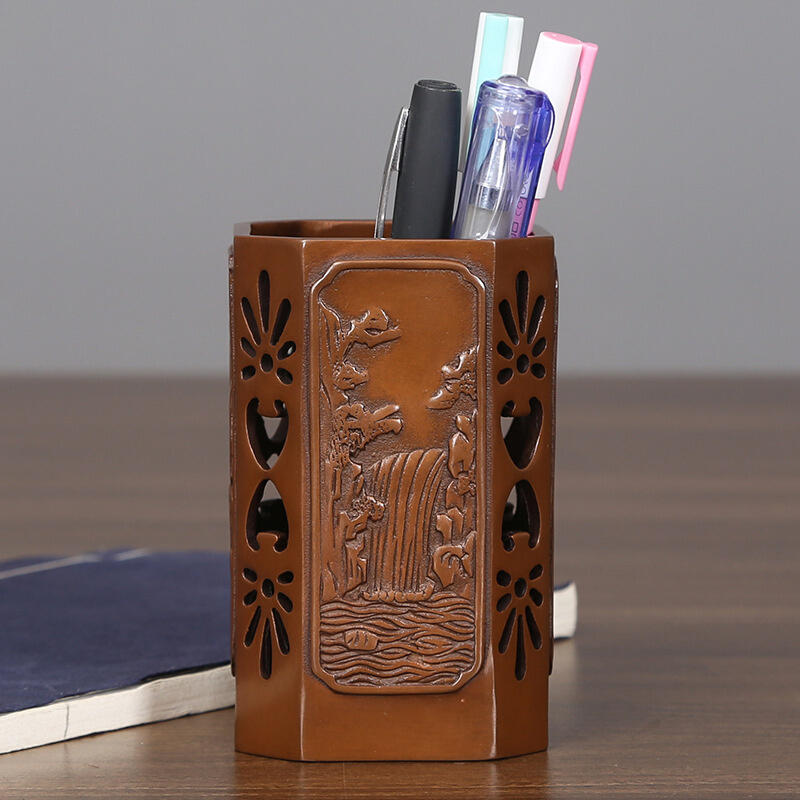 【黄山四绝】紫铜笔筒办公桌创意笔筒摆件工艺教师节礼物