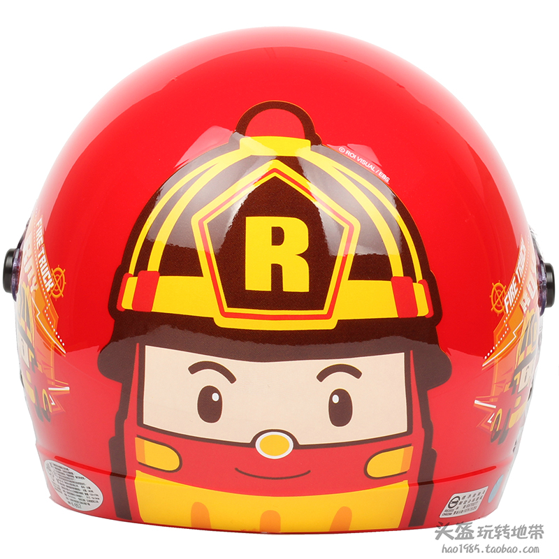 台湾华泰变形警车珀利05红色电动摩托车儿童头盔男女宝宝小孩冬季