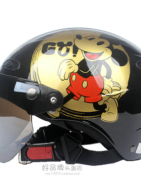 台湾EVO复古金米奇亮黑电动哈雷摩托车头盔安全帽男女防晒四夏季