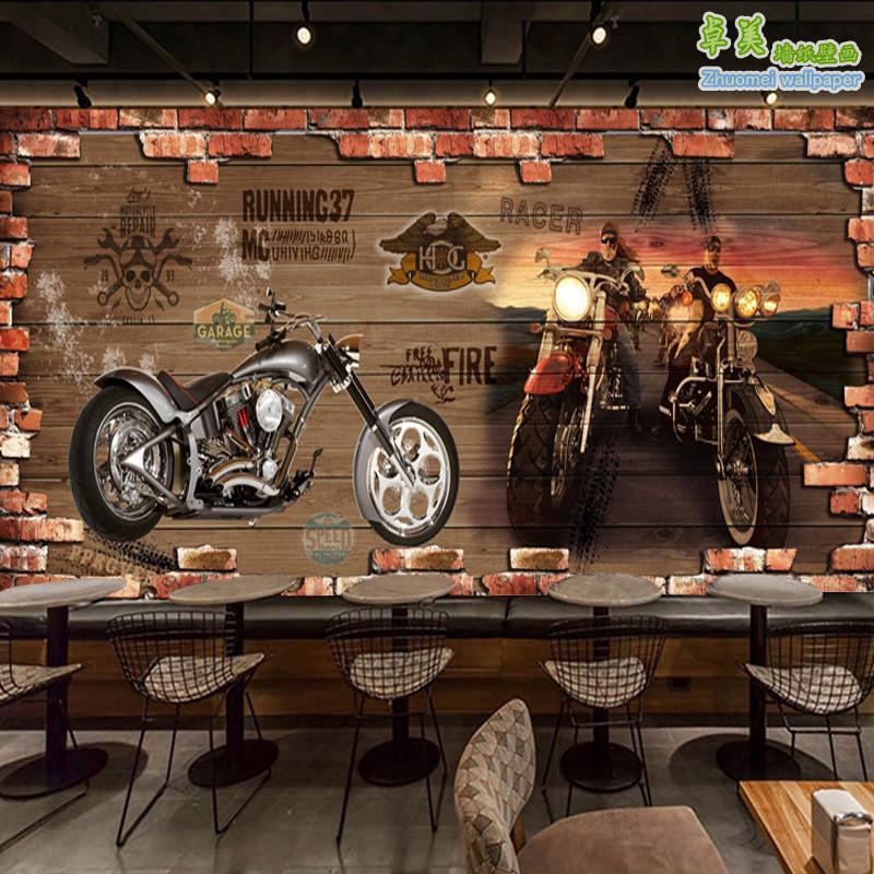 复古3d摩托机车壁纸工业风背景墙纸个性KTV酒吧壁画餐厅网咖墙布