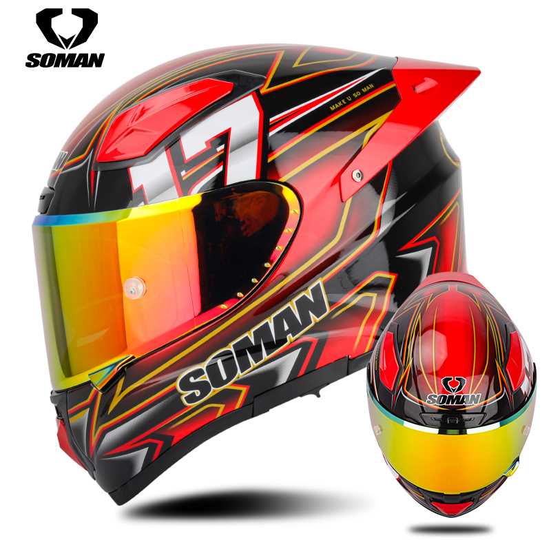 正品Soman碳纤维头盔摩托车男专业赛车大尾翼机车全盔女骑行四季