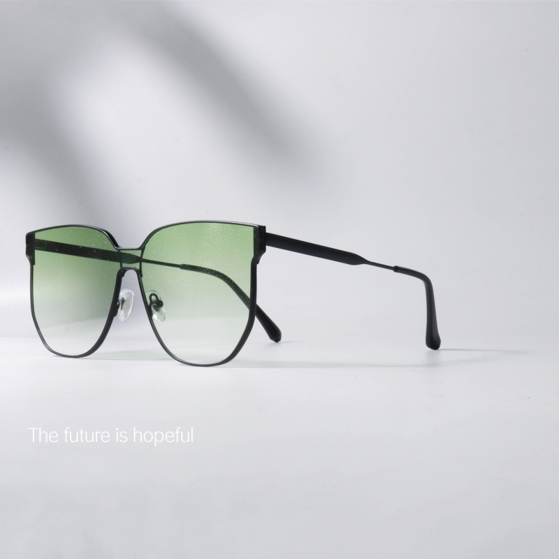 一片式连体渐变绿色墨镜UV400防紫外线辐射无边框设计潮太阳眼镜