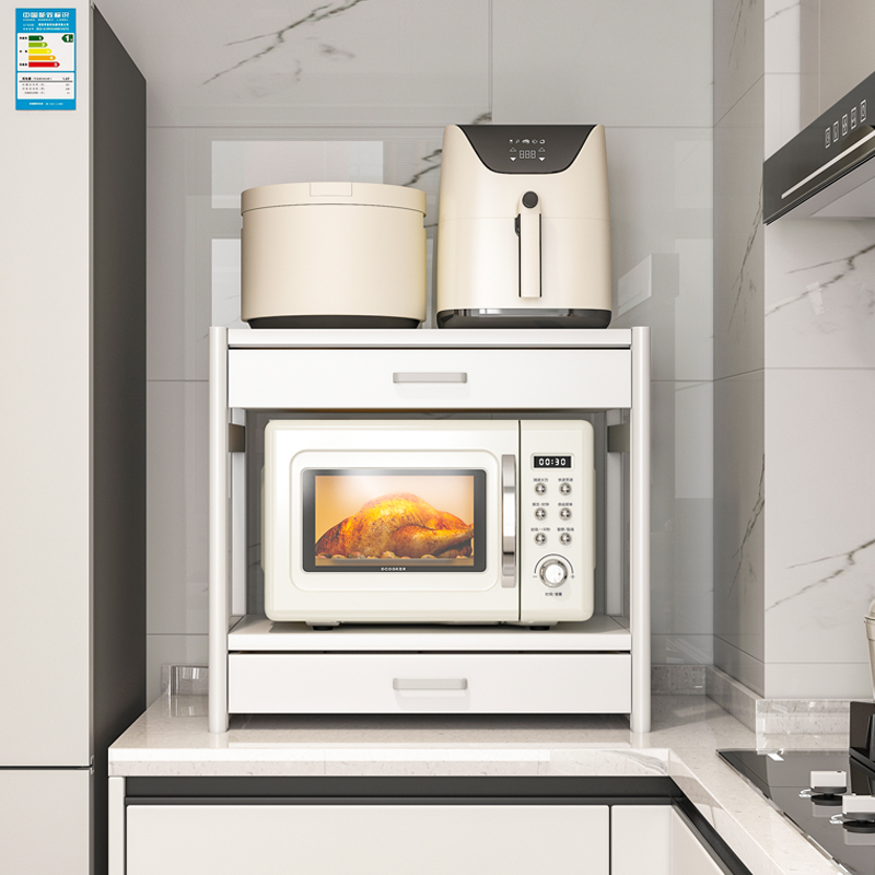 铝合金厨房置物架台面多功能带抽屉电器微波炉烤箱收纳架子可调节