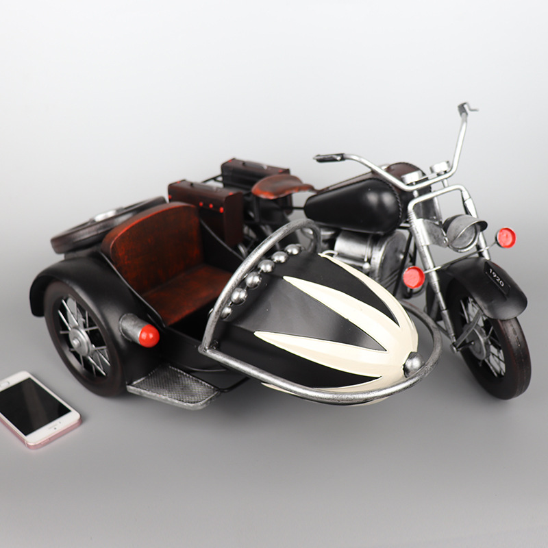 复古二战德国宝马R71三轮侉子摩托车模型铁艺偏三轮怀旧收藏摆件
