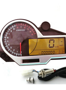 摩托裸把车改装液晶仪表时速转速可调N1-6档水温油W量表自检一圈