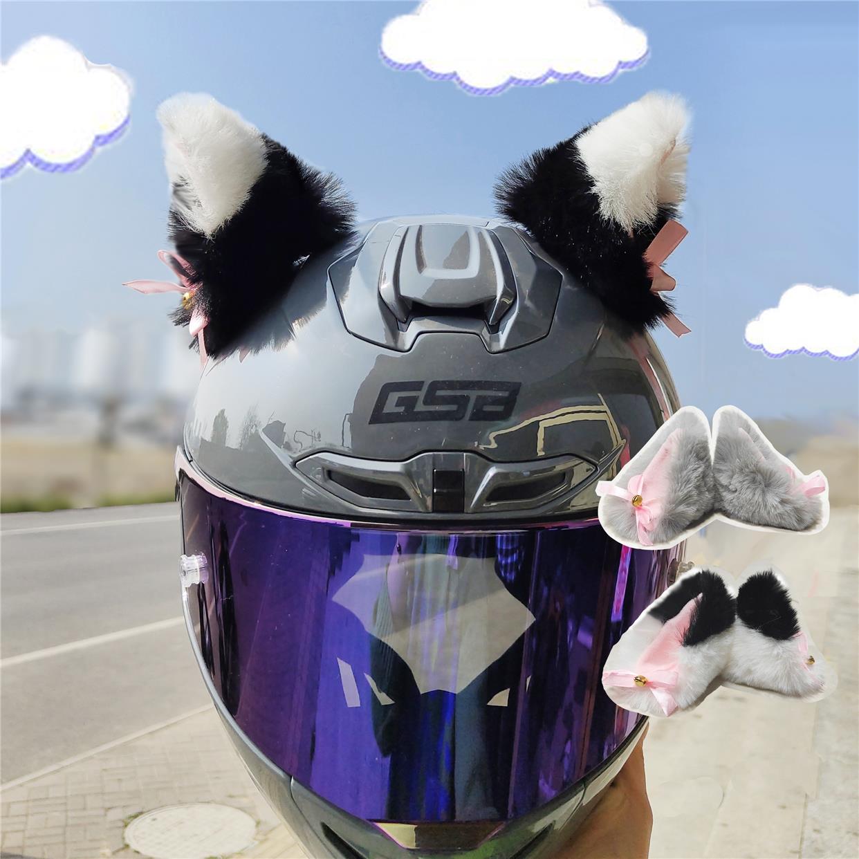 网红同款猫耳朵头盔装饰品毛绒可爱摩托车机车个性改装创意小配件