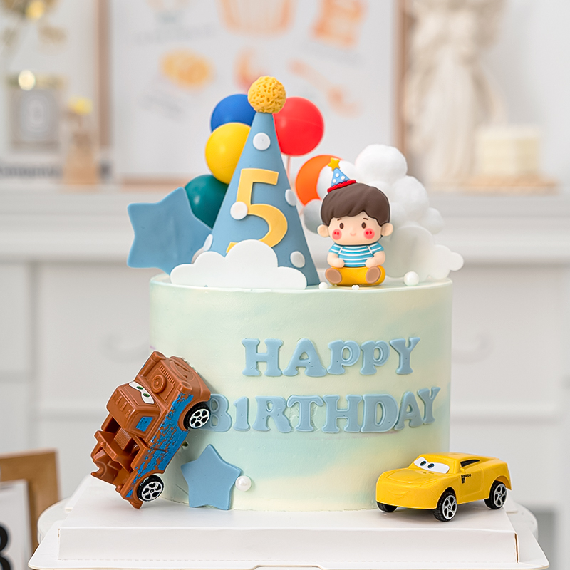 卡通蛋糕装饰回力小汽车摆件儿童宝宝周岁生日派对男孩女孩插件