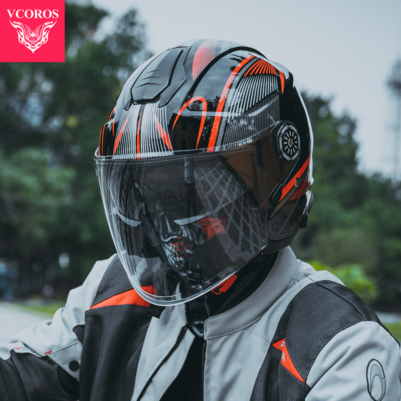 VCOROS四分之三头盔摩托车3C男女夏季双镜片机车头盔电动车半盔