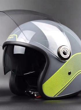 新品AMU碳纤维复古机车安全帽摩托车头盔半盔夏季女士3c认证 四季