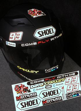 赞助商反光摩托车头盔贴纸镜片贴画改装马奎斯93号赛事装饰防水贴