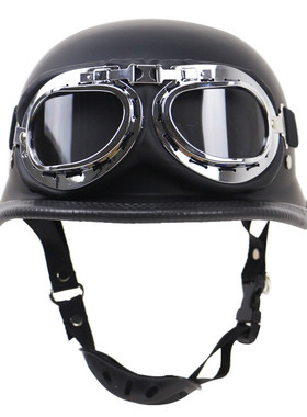 德国钢盔机车复古盔 摩托车哈雷盔 户外骑行半盔带眼镜